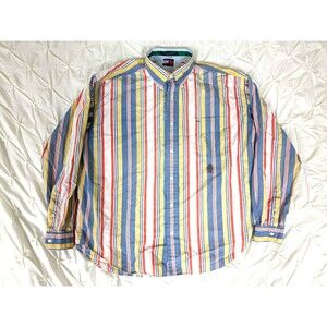 Vintage Tommy Hilfiger Long Sleeve Striped Mens‎ Button Up Size XL 90s Rap Crest